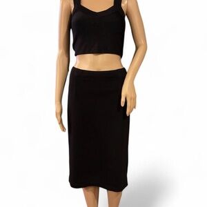 EILEEN FISHER Black Pencil Tailored Skirt Size M Back Slit Boho Style EUC